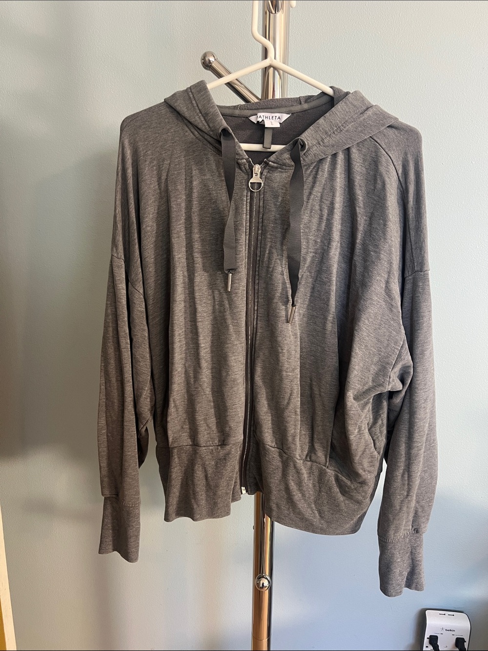 Athleta Gray Full-Zip Hoodie with Ring Pull